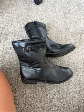 Michael Kors Black Leather Mid-Calf Boots with MK Emblem